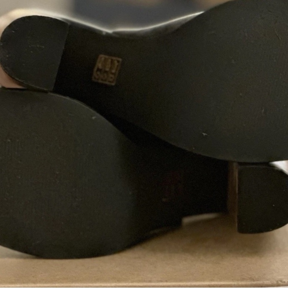 Audrey Brooke Black Leather Slingback Sandal Wood Heel Peep Toe Women's 9.0 - Picture 8 of 8
